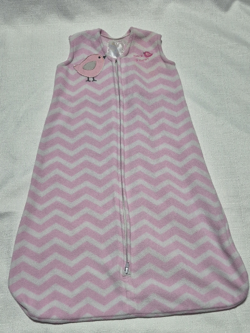 Halo Pink Chevron Sleeveless Sleep Sack Bird Appliqué Zipper Front Size Small